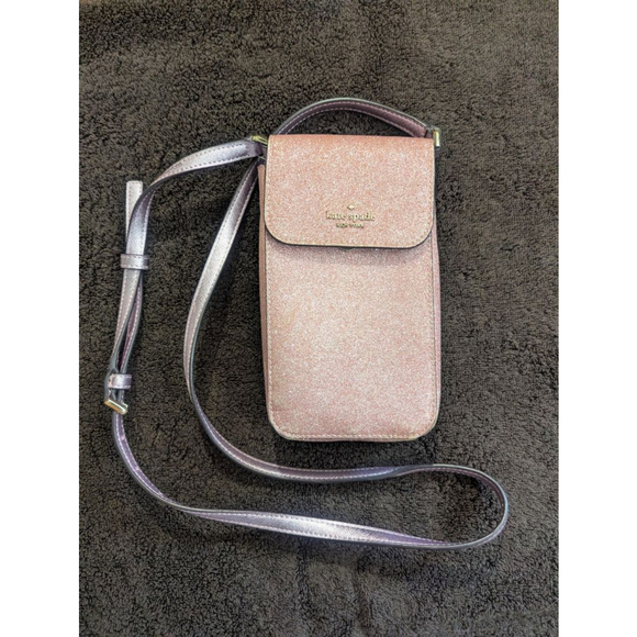 Kate Spade Lola North South Flap Phone Crossbody Bag Pink Glitter - Picture 1 of 16
